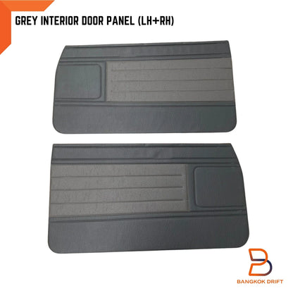 Grey Interior Door Panel Pair + Clips for Toyota Hilux UTE (1983-1988)