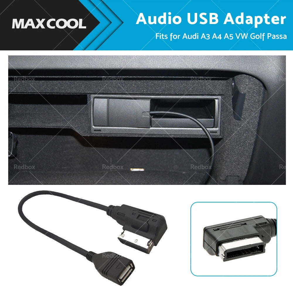 USB AUX MP3 Cable Adapter for Audi Q3 Q5 Q7 R8 A3 A4 A5 A6 (2009-2023)