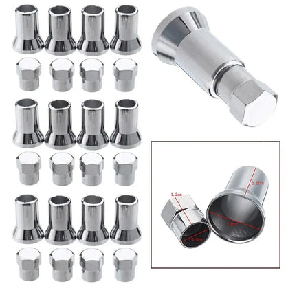 Valve Stem Hex Cap+Sleeve Cover Chrome Car Truck Tire Wheel Tyre