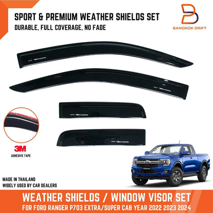 Black Weather Shield Visor Sun Rain Guard for Ford Ranger (2022-2024)