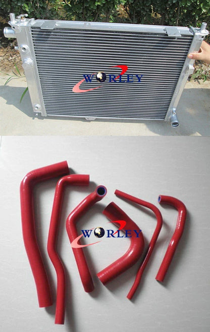 Aluminum Radiator + Red Hose for SAAB 9000 Aero B234 2.3L 16V Turbo (1993-1998)