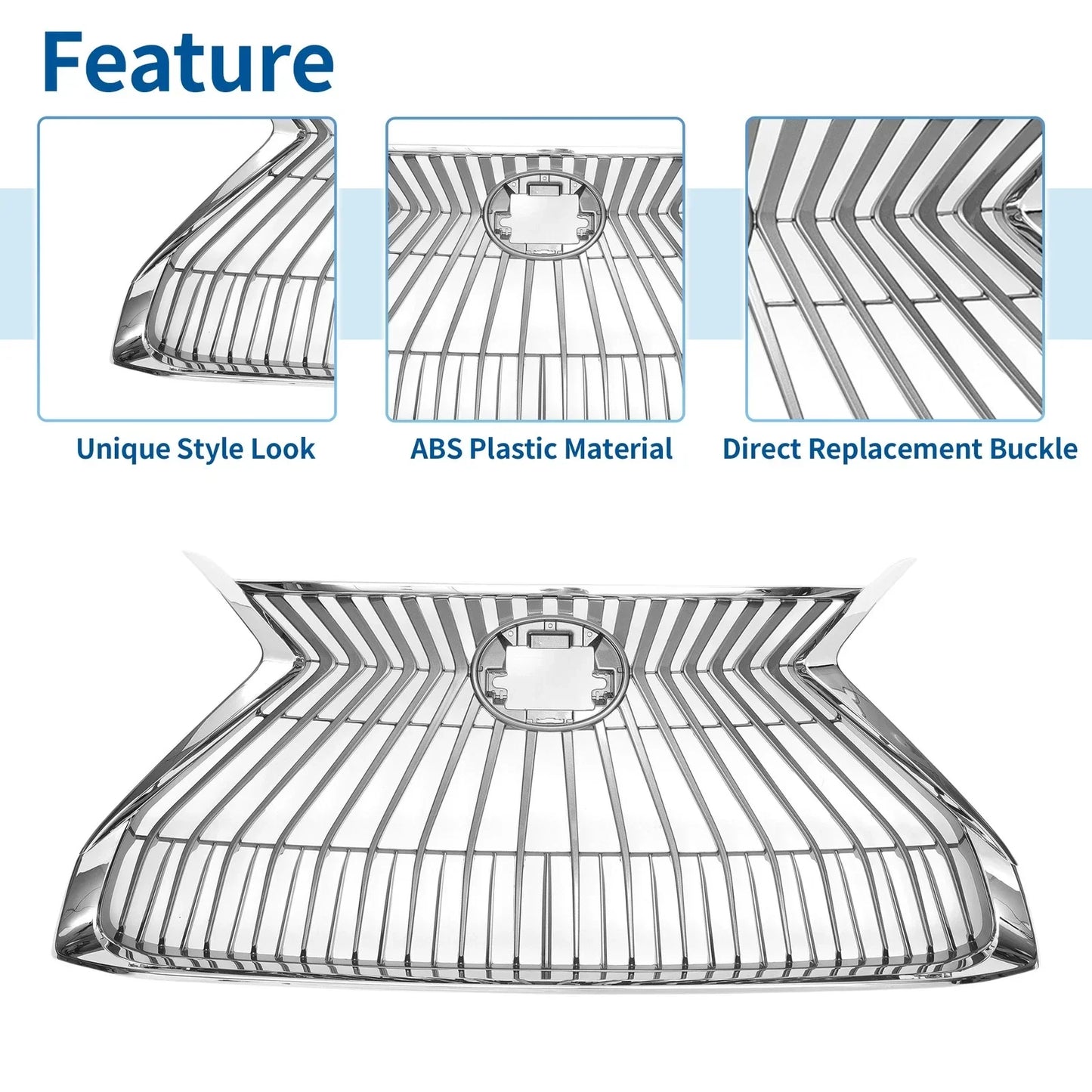 Front Hood Bumper Grille for Lexus ES350 (2019-2021) Chrome Silver Tone