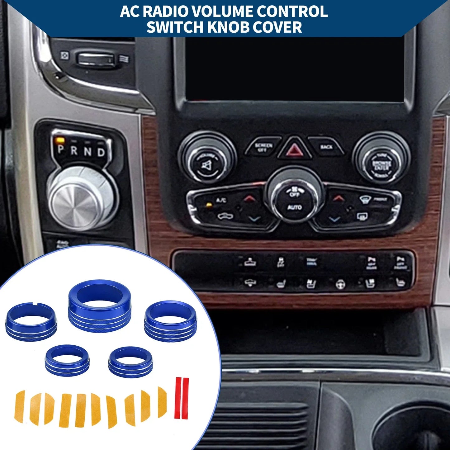AC Gear Shift Headlight Media Knob Cover for Dodge RAM (2013-2017) - 5 Pcs