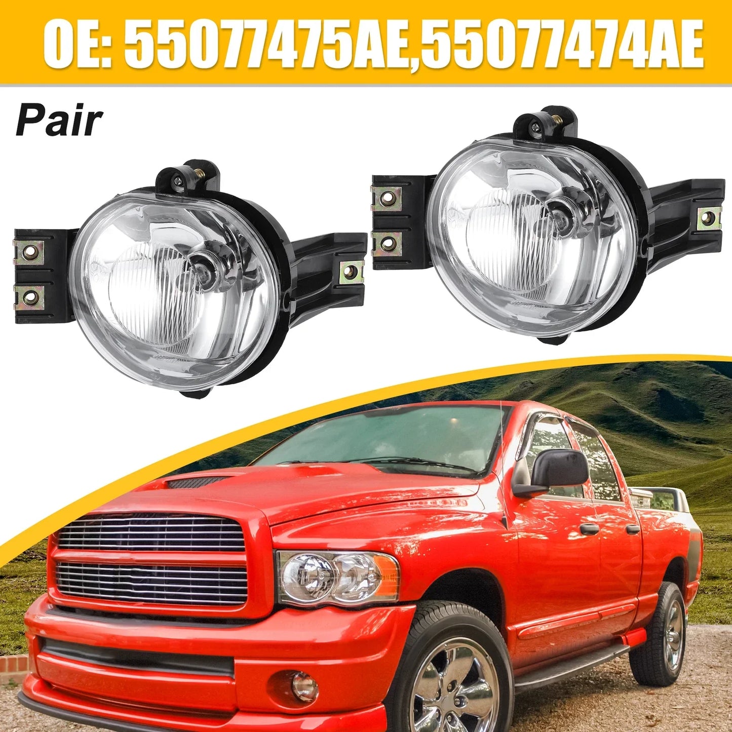 Driving Fog Lights with Bulbs for Dodge Ram 1500 2500 3500 (2010-2023)