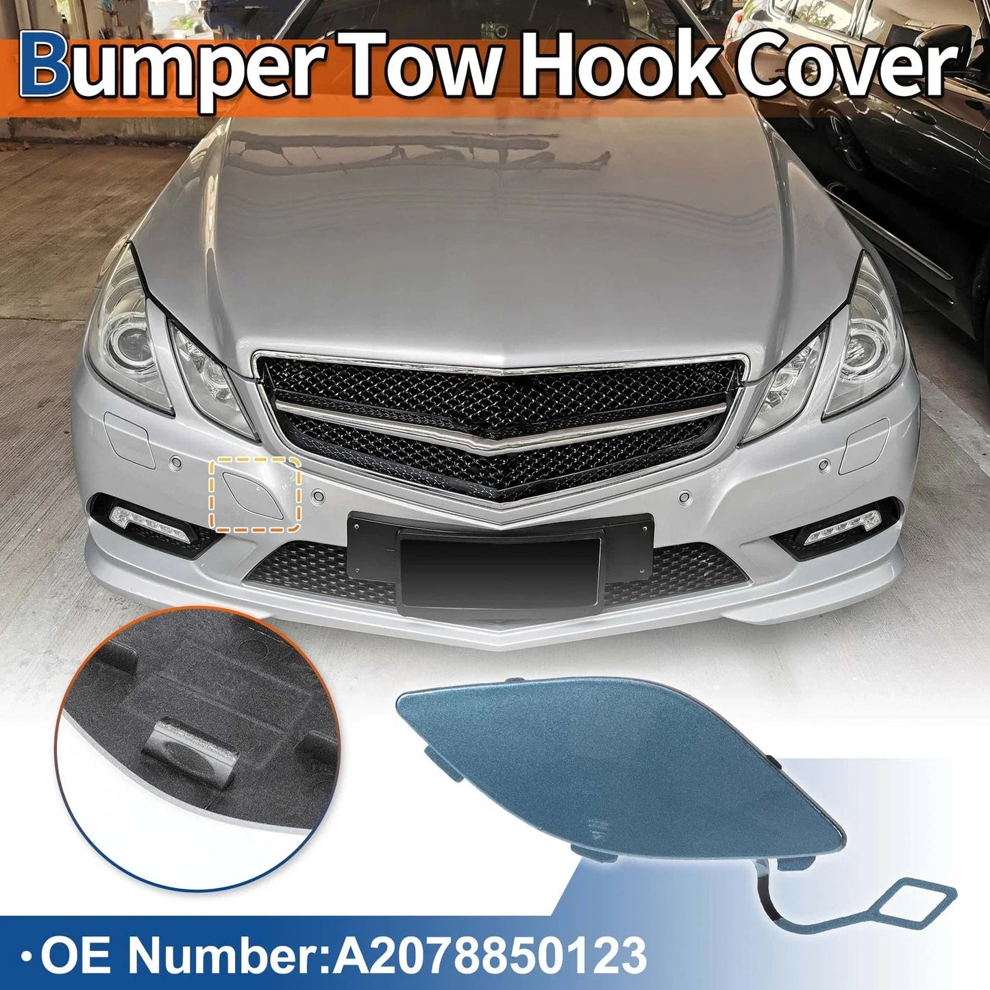 Front Car Bumper Tow Hook Cover for Mercedes-Benz E350 (2010-2014) Blue