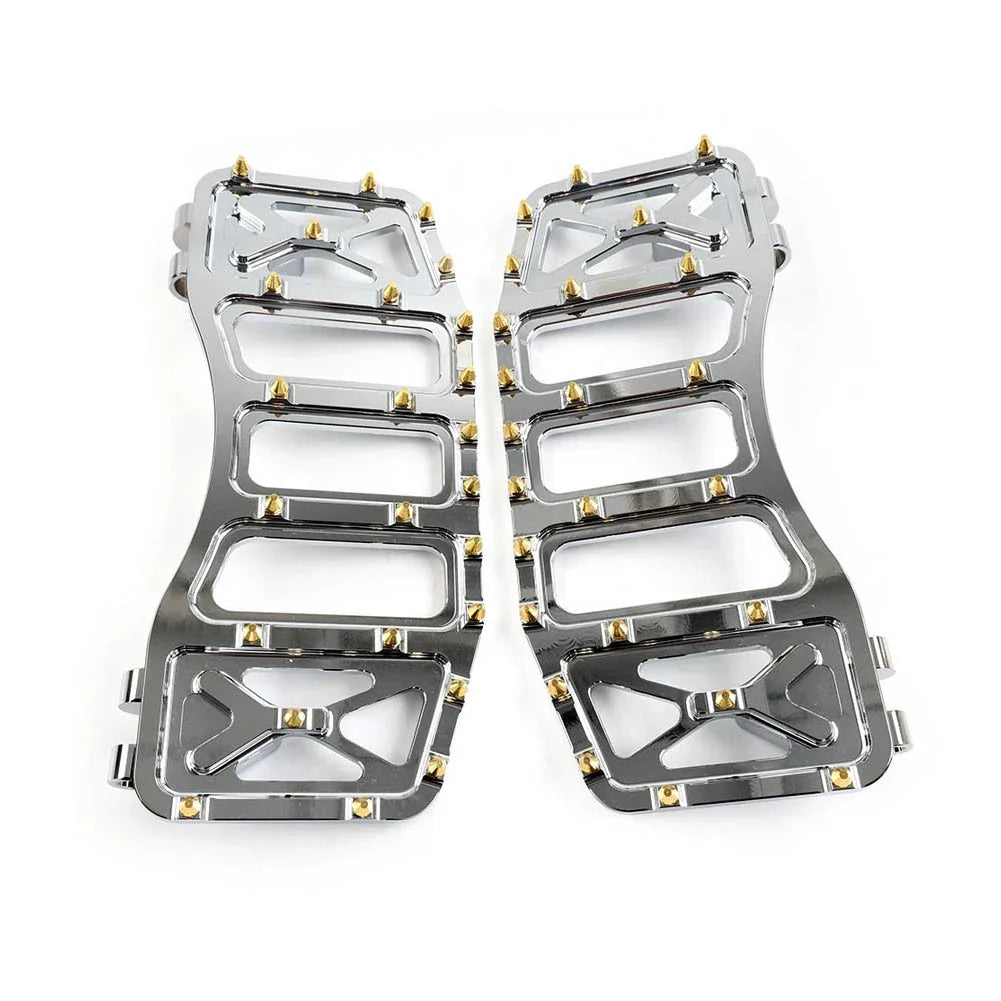 Chrome & Gold Foot Pegs for Harley Softail Touring Road Glide