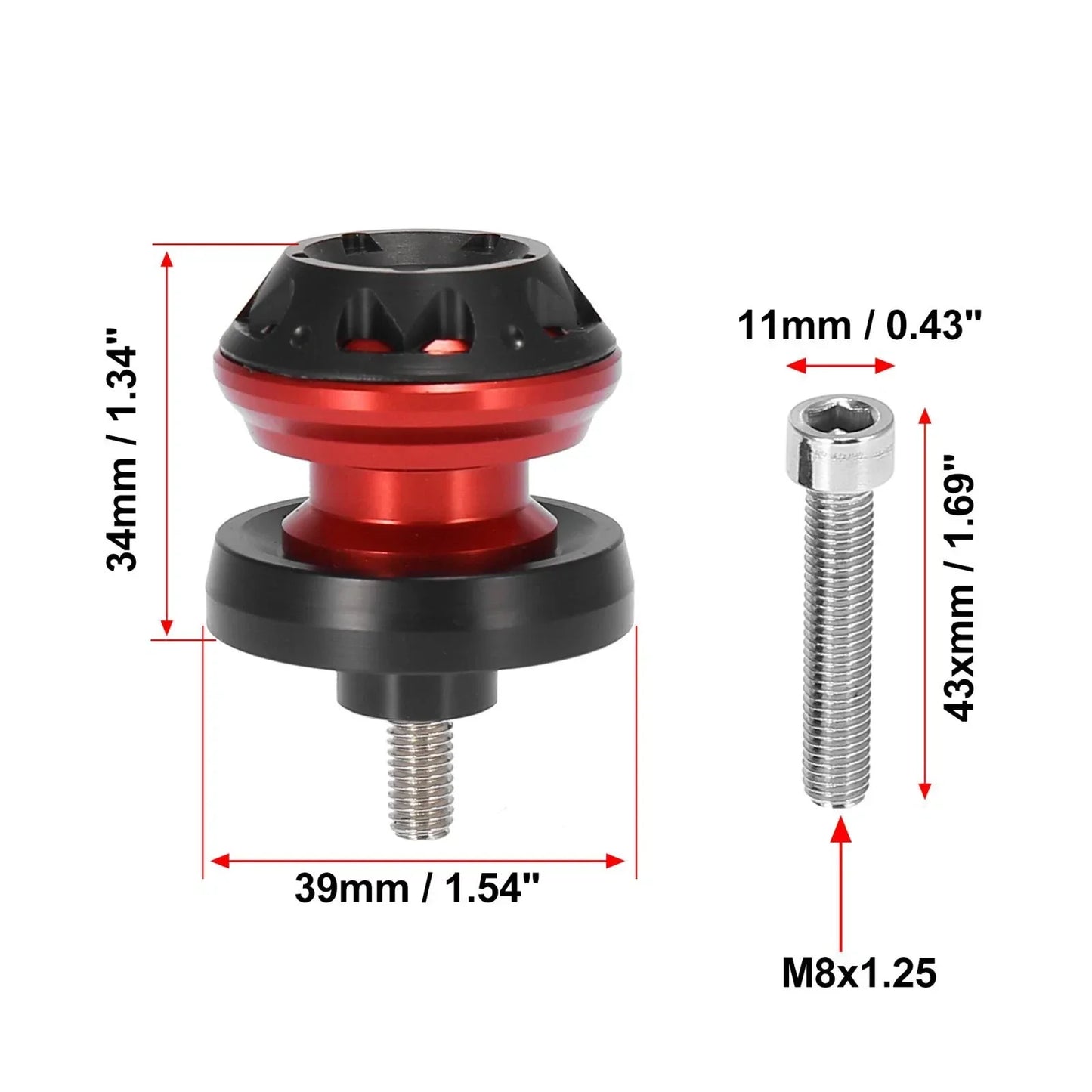 2 x 8mm M8x1.25 Red CNC Swing Arm Spools for Honda Motorcycle
