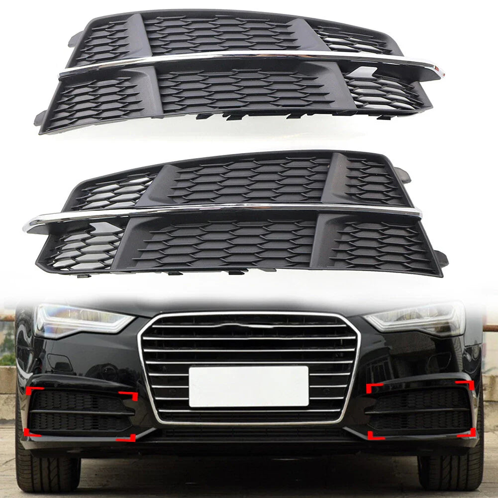 Black Chrome Front Bumper Lower Side Grille for Audi A6 (2014-2018)