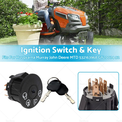 Ignition Switch & Key for Husqvarna, Murray, John Deere, MTD (1992)