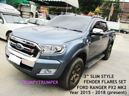 3" Matte Black Fender Flares Wheel Arches for Ford Ranger MK2 Wildtrak (2015-2018)