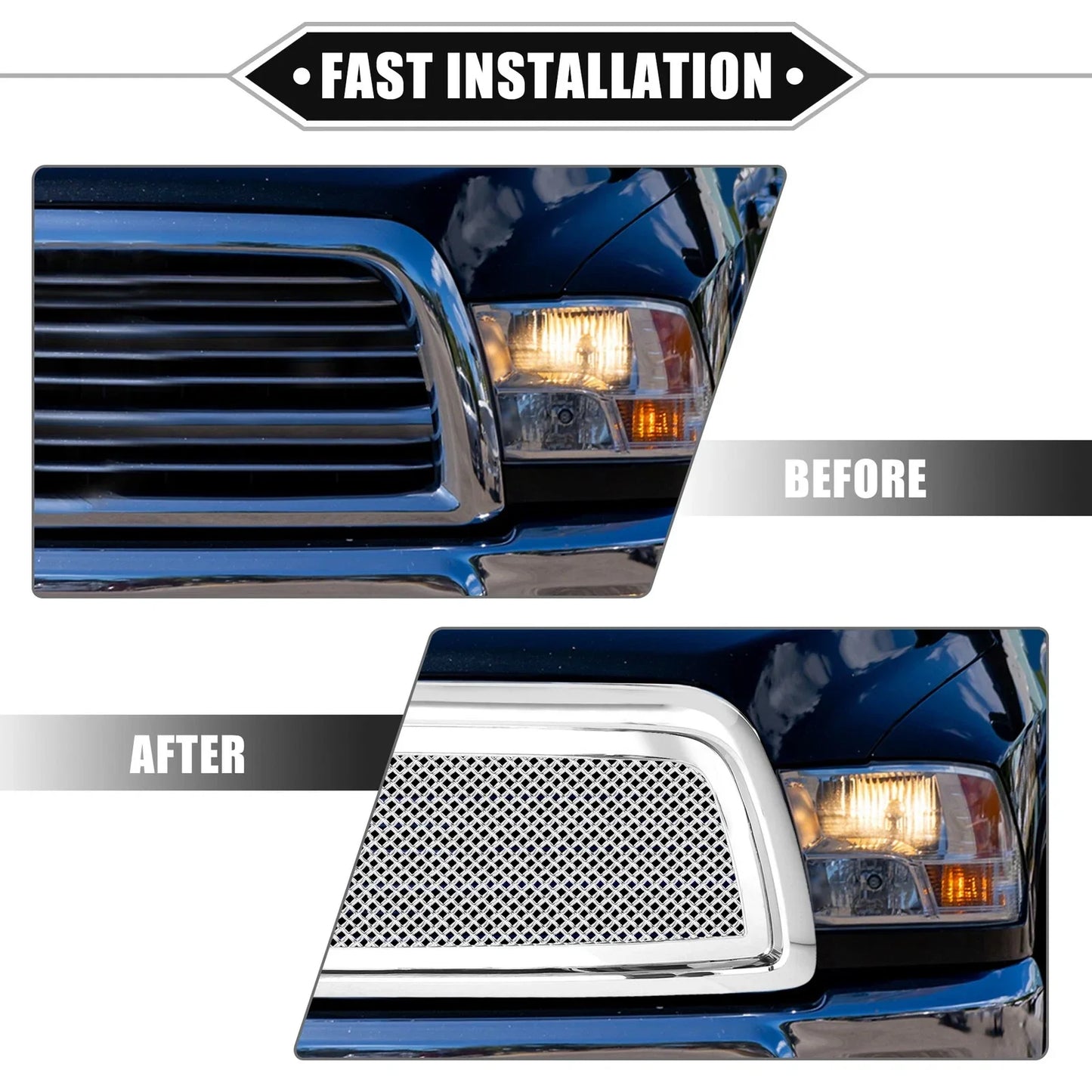 Front Grille Assembly for Dodge Ram 1500 Chrome Silver Tone (2009-2010)