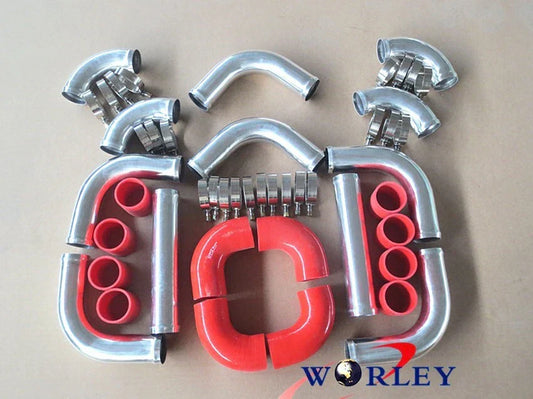 12PCS 2.5" Universal Intercooler Turbo Piping Red Hose T-Clamp Kits