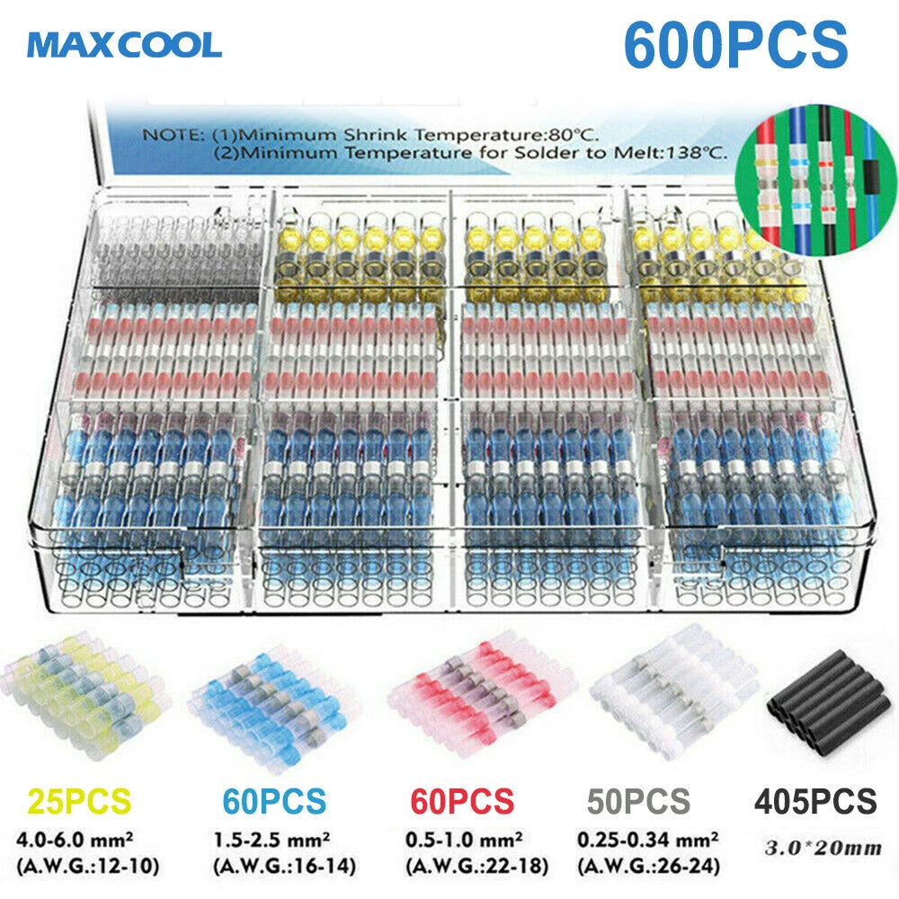 Solder Seal Sleeve Heat Shrink Butt Wire Connectors 350-800x Waterproof