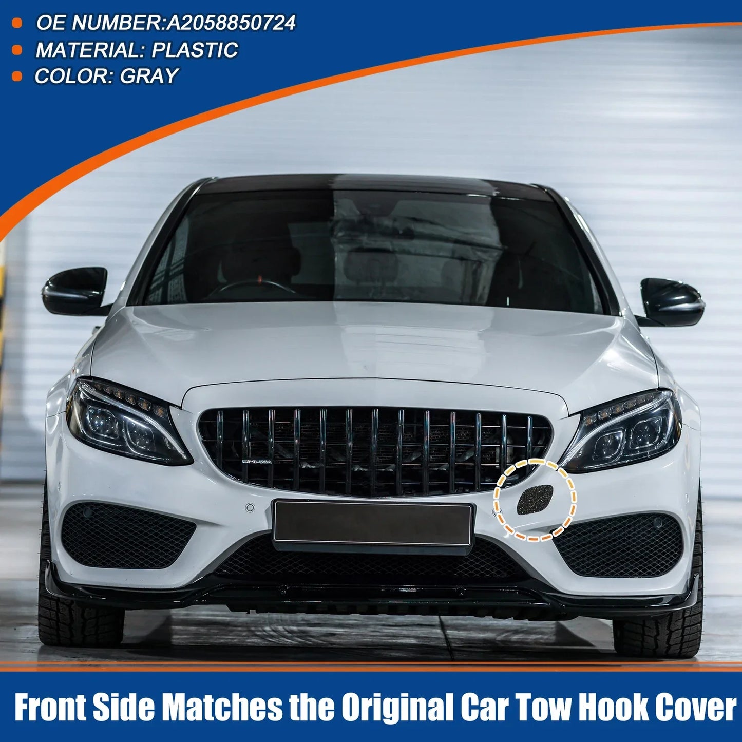 Car Bumper Tow Hook Cover for Mercedes-Benz C-Class (2015-2023) Gray