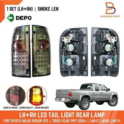 Smoked LED Tail Lights Pair for Toyota Hilux Ute LN167 SR5 (1997-2004)
