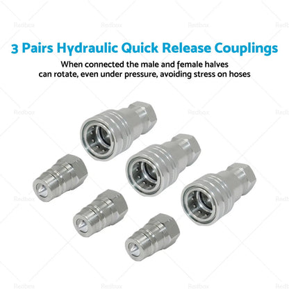 3 x 1/2" BSP Hydraulic ISO Poppet Quick Release Couplings for Tractor