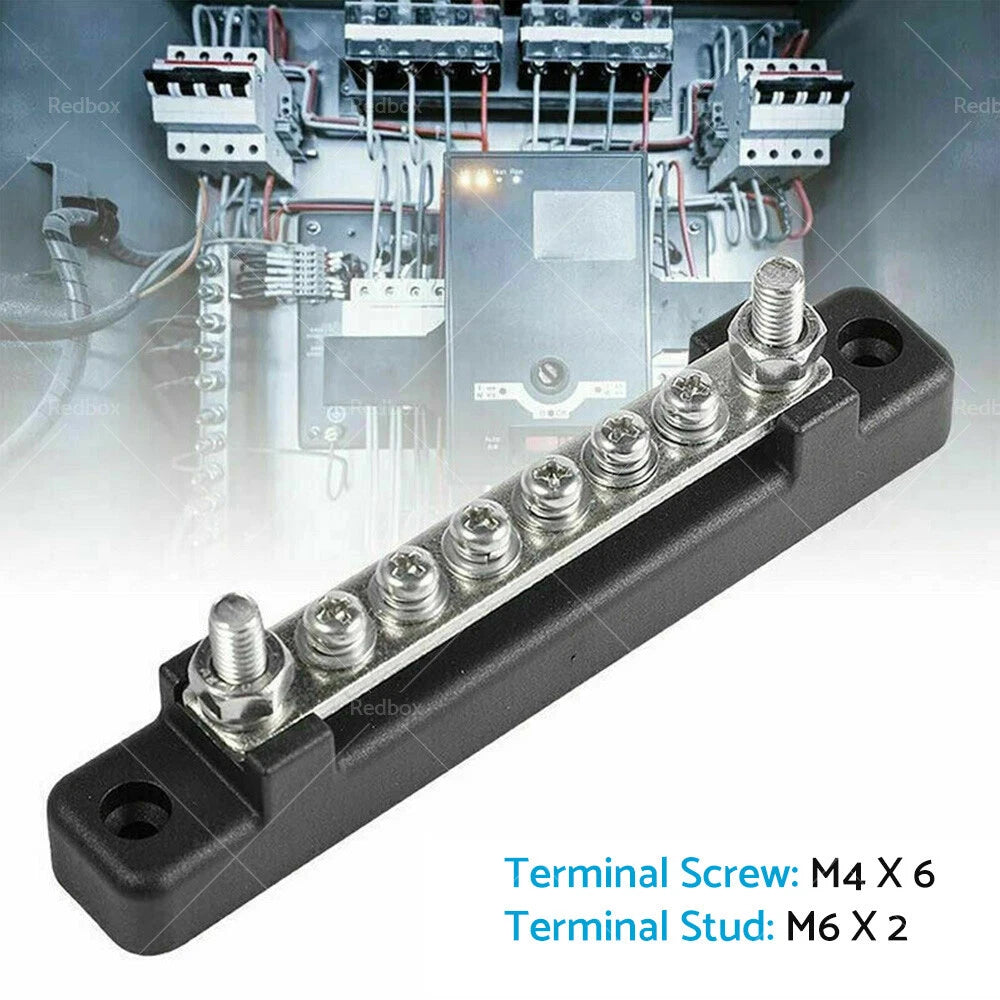 Red & Black 6 Way Bus Bar Power Distribution Terminal Block 12V 150A
