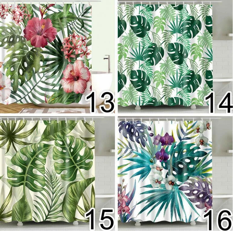 Waterproof Fabric Shower Curtain 180x180cm with Hooks - AU