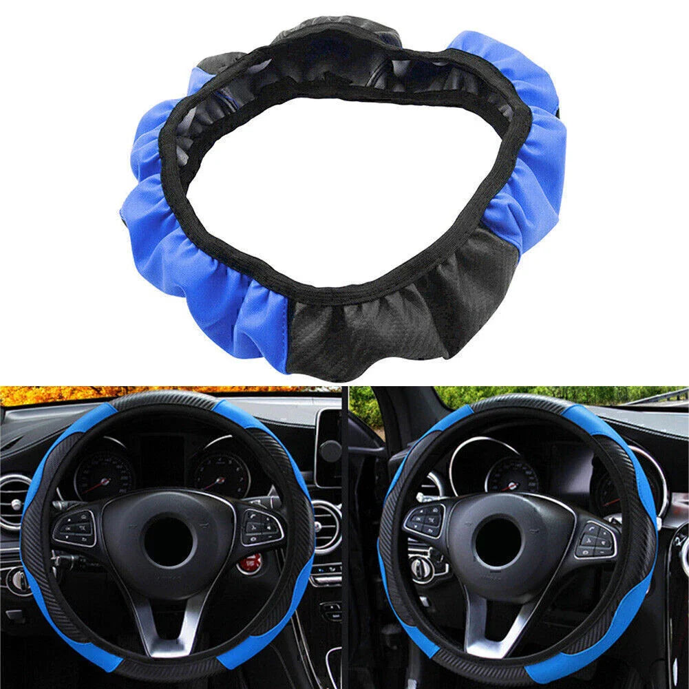Black Blue Microfiber Leather Steering Wheel Cover 15" for SUV