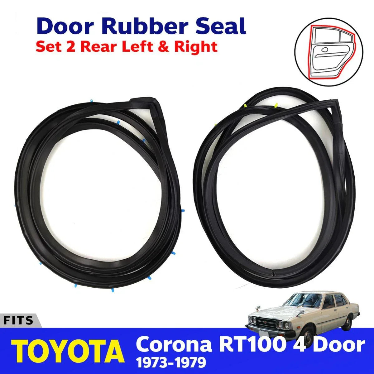 Door Rubber Weatherstrip Rear L+R Fits Toyota Corona RT100 4D Sedan 1973-79 D08