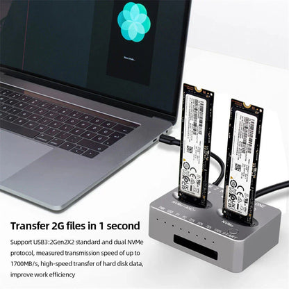 M.2 NVMe USB 3.2 2-Bay SSD Duplicator Dock for Hard Drive Cloning