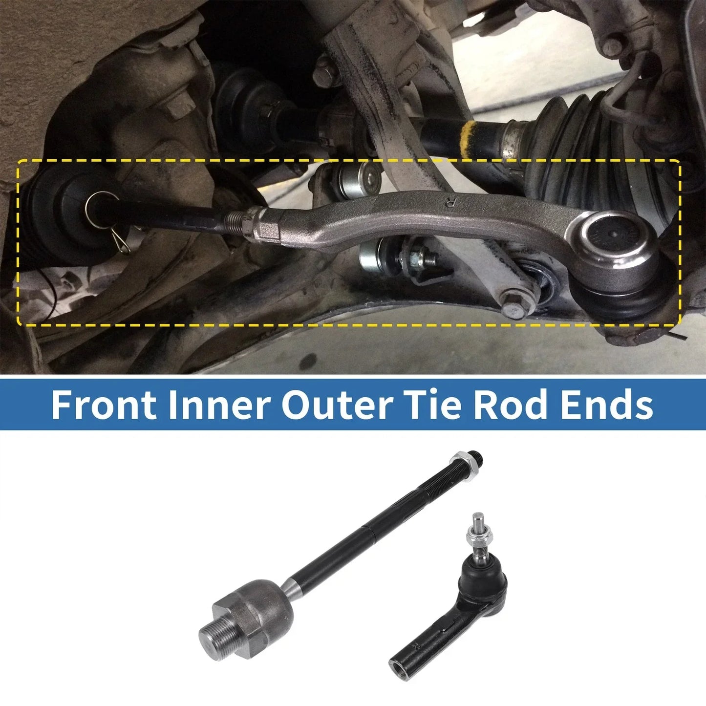 4pcs Front Inner Outer Tie Rod Ends for Dodge Dakota (2000-2004) 4WD