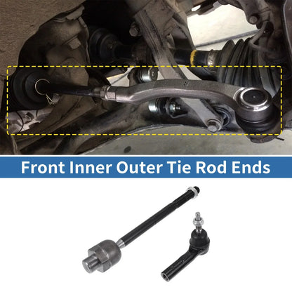 4pcs Front Inner Outer Tie Rod Ends for Dodge Dakota (2000-2004) 4WD