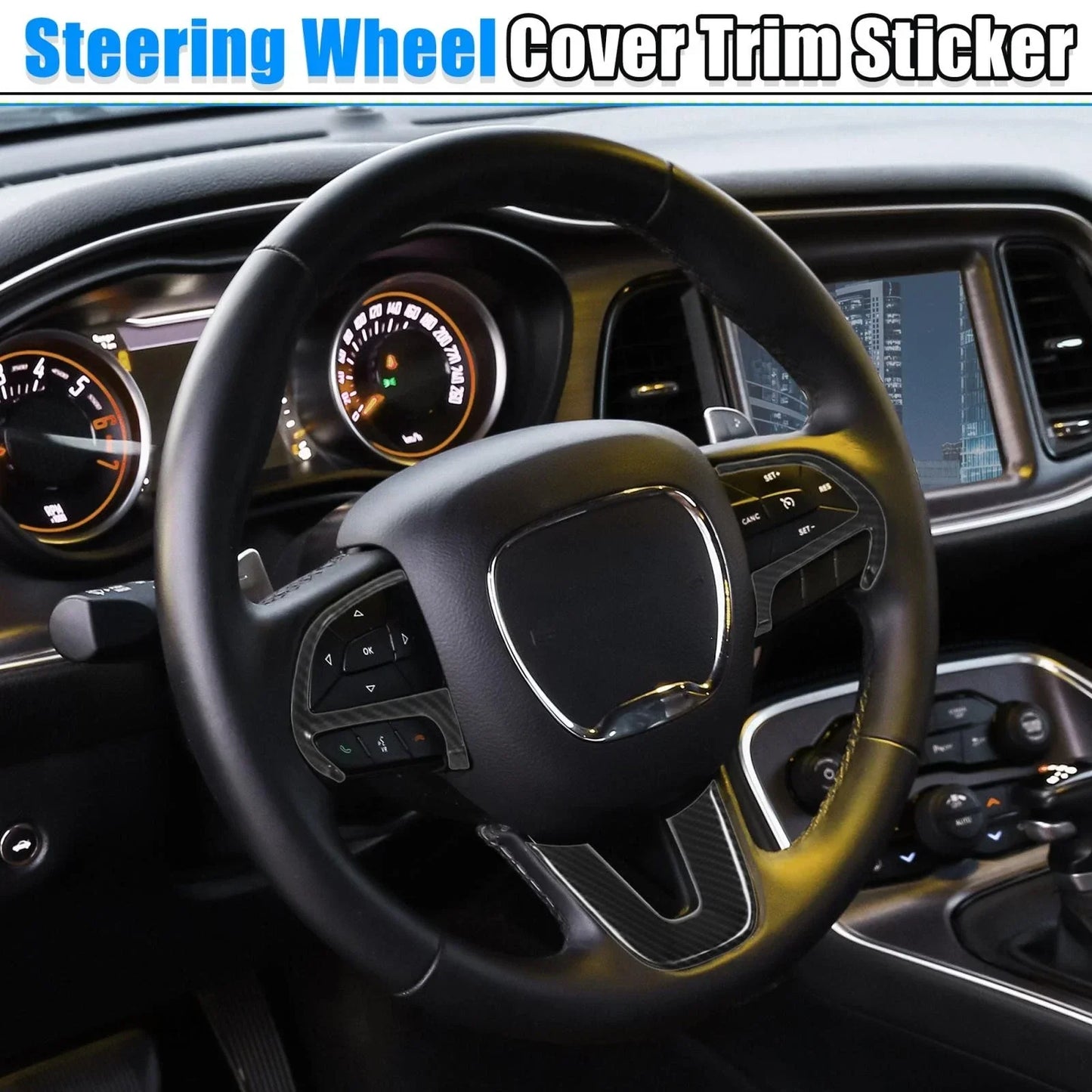 Black Inner Steering Wheel Cover Trim Set for Dodge Challenger Charger (2015-2020)
