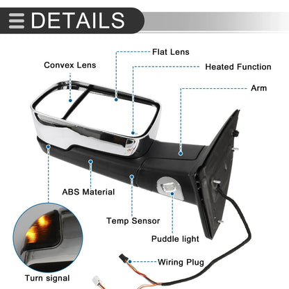 Tow Mirrors for Dodge Ram 1500 with Turn Signal Light Silver Tone 2 x  (2009-2018)