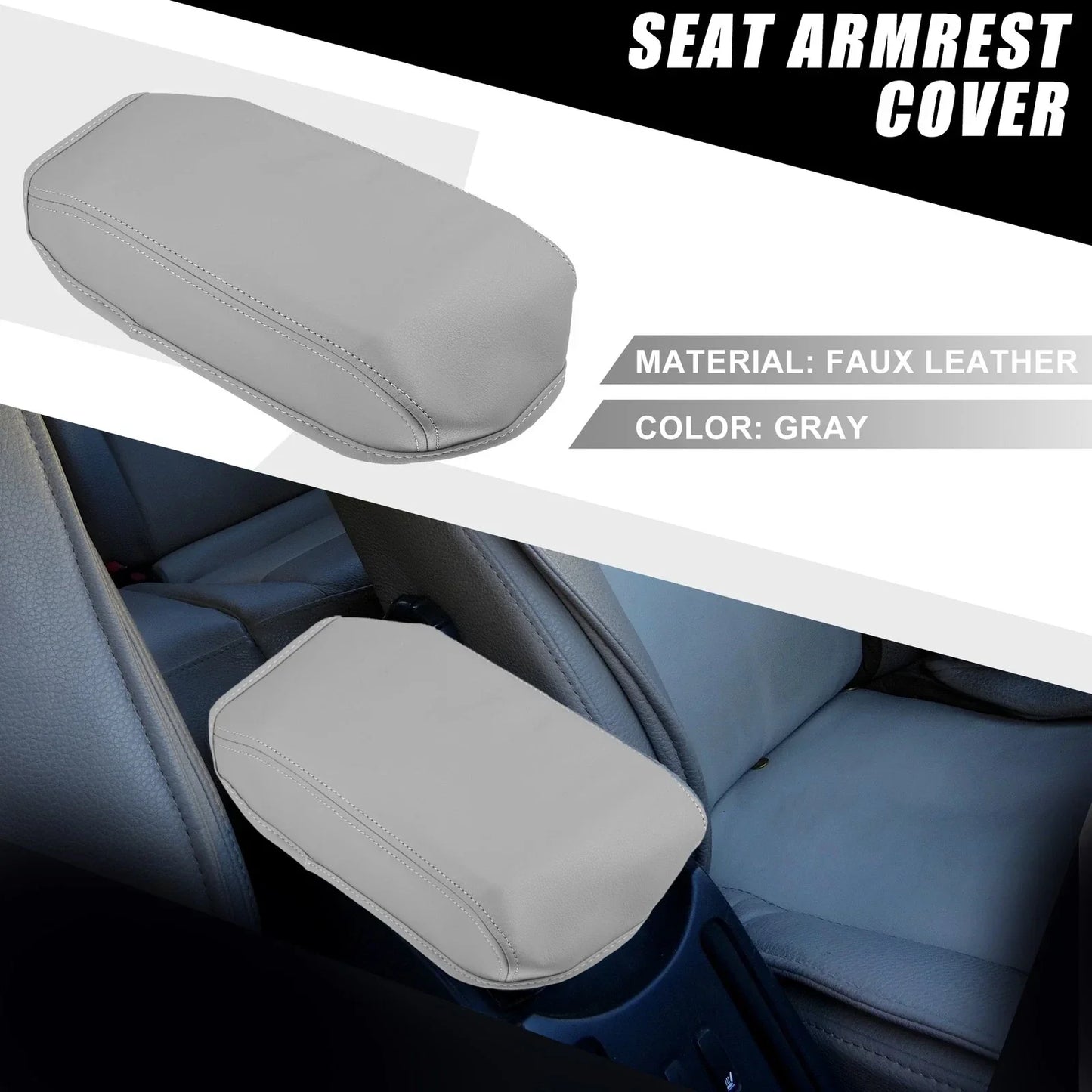 Car Center Console Armrest Cover for Honda Civic 2012-2015 Faux Leather Gray