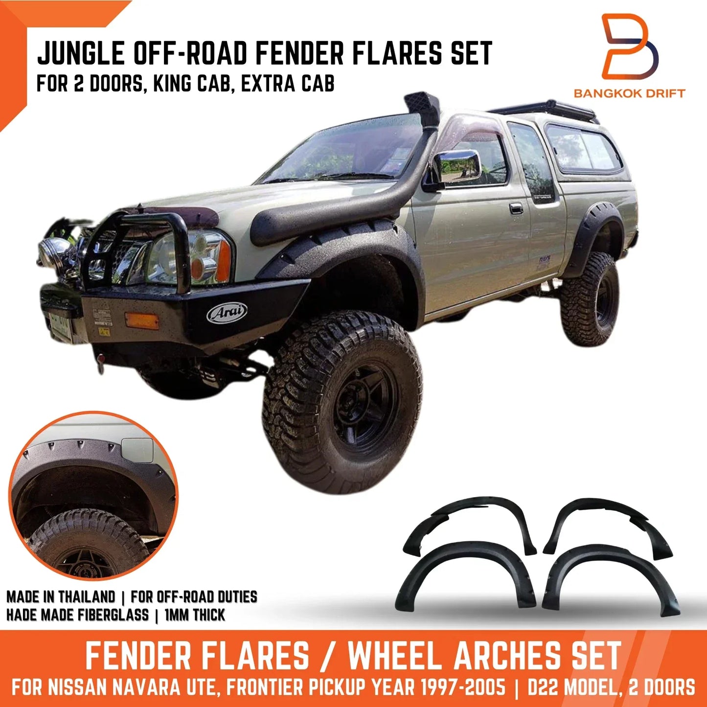 Off Road Jungle Fender Flare Arch for Nissan Navara D22 (1997-2005)