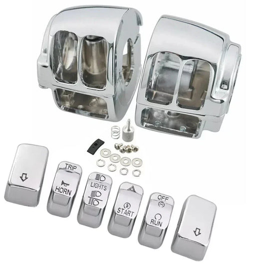 Billet Aluminum Chrome Switch Housing Cover & Button Caps for Harley Dyna Softail (2006-2023)