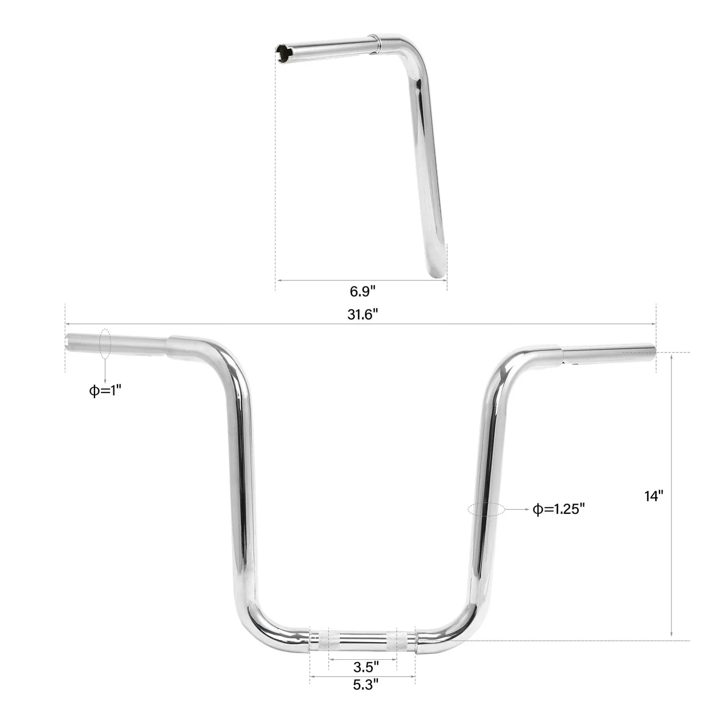 14" Chrome Rise 1.25" Ape Hanger Handlebar for Harley Sportster XL883 XL1200