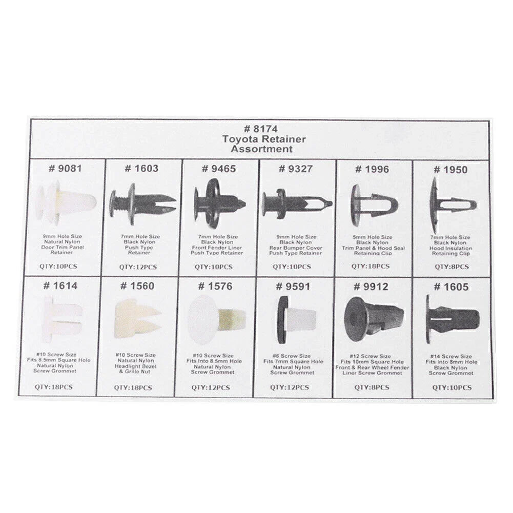 146pcs Fender Fastener Clips for Toyota (Various Years)
