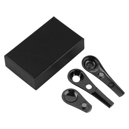 Portable Smoking Pipe Black Metal Spoon Shape Rotatable Lid 3.9 Inch