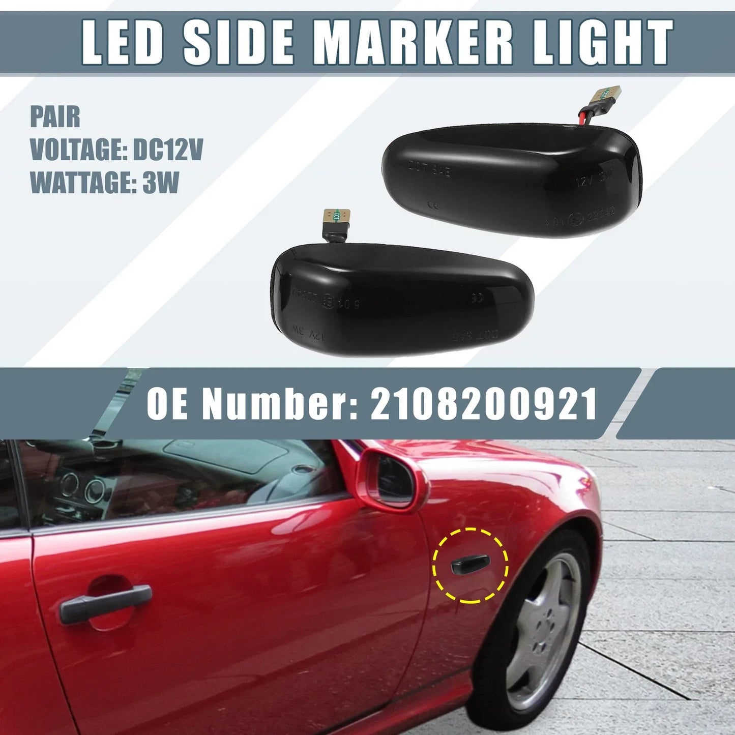 2 x Car LED Side Marker Amber Lights for Mercedes-Benz CLK320 (1998-1999)