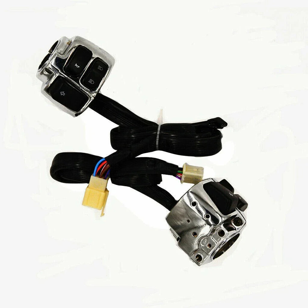 Chrome Handlebar Control Switches + Wiring Harness for Harley Dyna, Vrod (2006-2023)