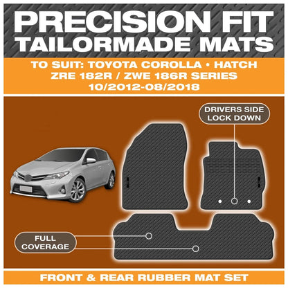Full Set Custom Fit Moulded Rubber Floor Mats for Toyota Corolla ZRE182 2012-18