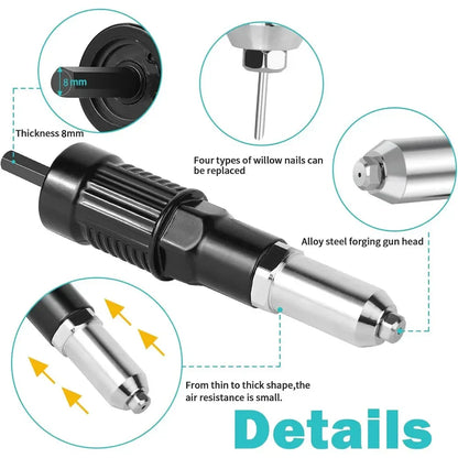 Electric Rivet Gun Adapter Kit for Cordless Drill Nut Riveter Wrench