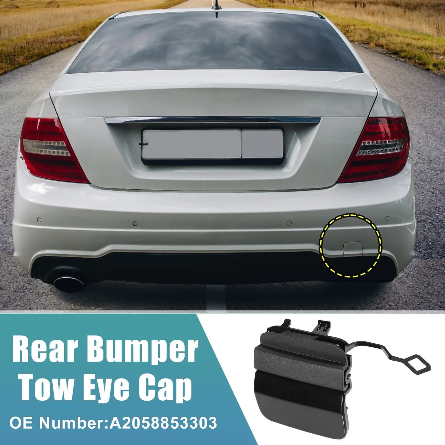 Rear Bumper Tow Hook Cover for Mercedes Benz C-Class (2015-2023) Black