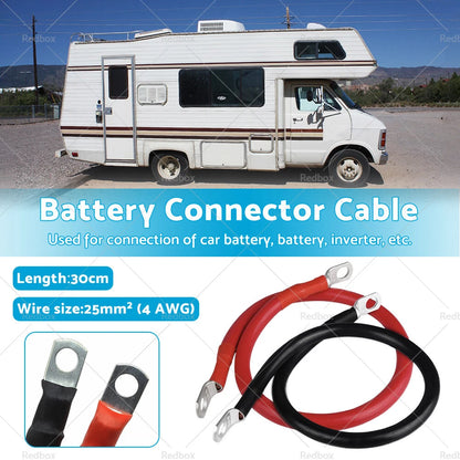 30cm 100A Battery Connector Lead DC Wire for 12V 24V Red & Black Cable