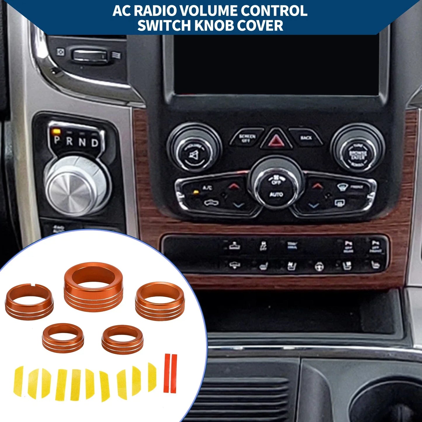 AC Gear Shift Headlight Media Knob Covers for Dodge RAM (2013-2017) - 5 Pcs