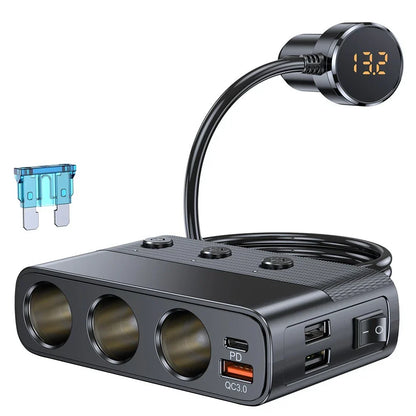 7 in 1 Car Charger 128W Power Splitter with Quick Charging and USB C PD 30W