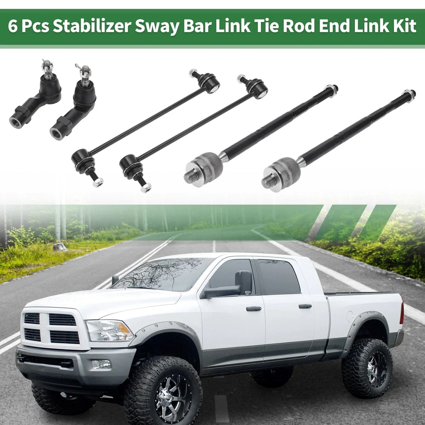 6 Pcs Front Suspension Kit Tie Rod Ends Sway Bar Link for Dodge Dart (2013-2016)
