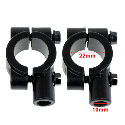 22MM Handlebar Mirror Mounts Clamps for Motorcycle Black (M10) - Pair