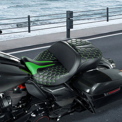 Black Green Driver Passenger Gel Seat for Harley Street Road Glide (2009-2023)