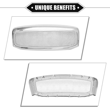Front Grille Assembly for Dodge Ram 3500 2006-2009 Chrome Silver Tone