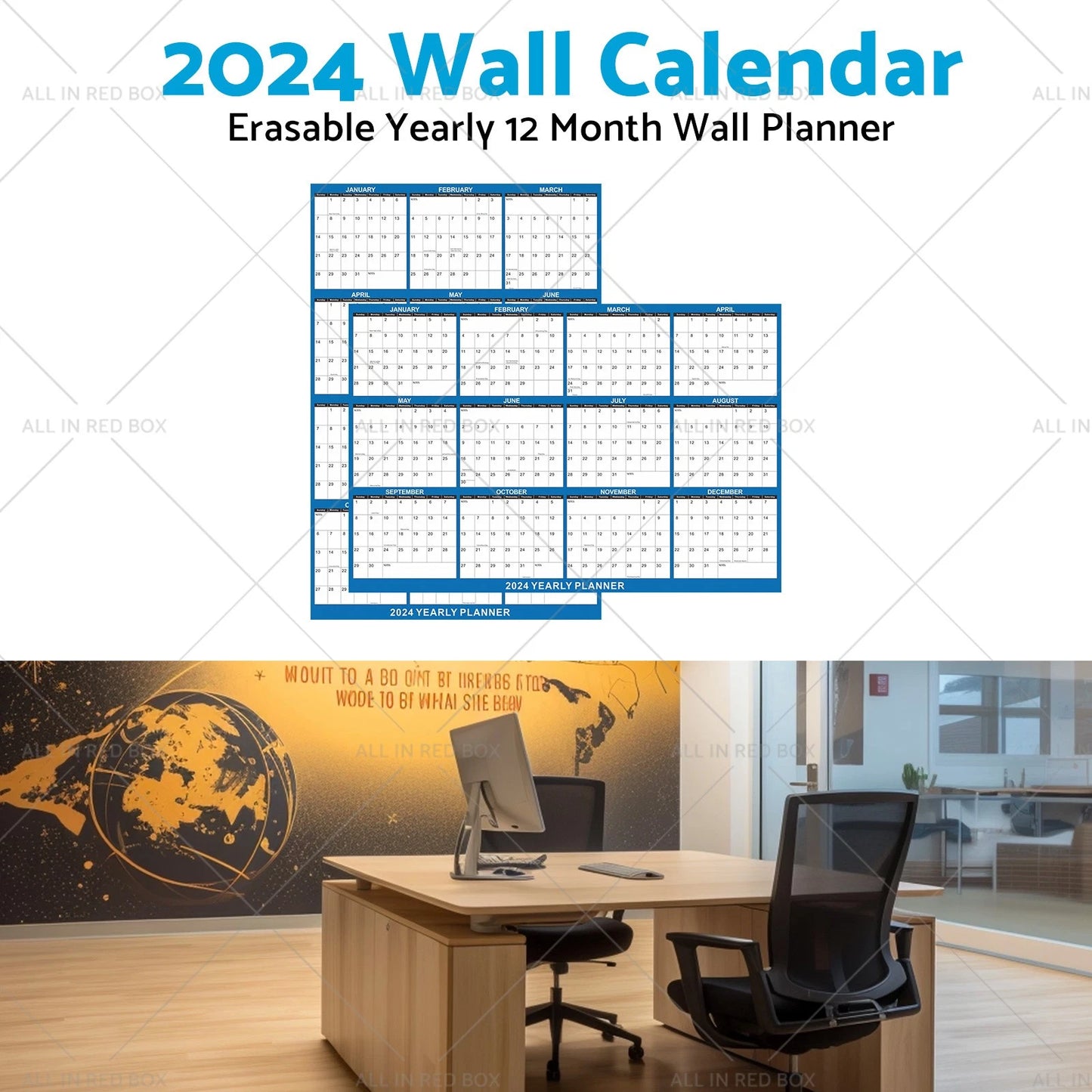18 x 24 Inch 2024 Erasable Wall Calendar Planner - Navy