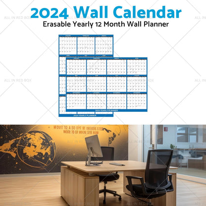 18 x 24 Inch 2024 Erasable Wall Calendar Planner - Navy
