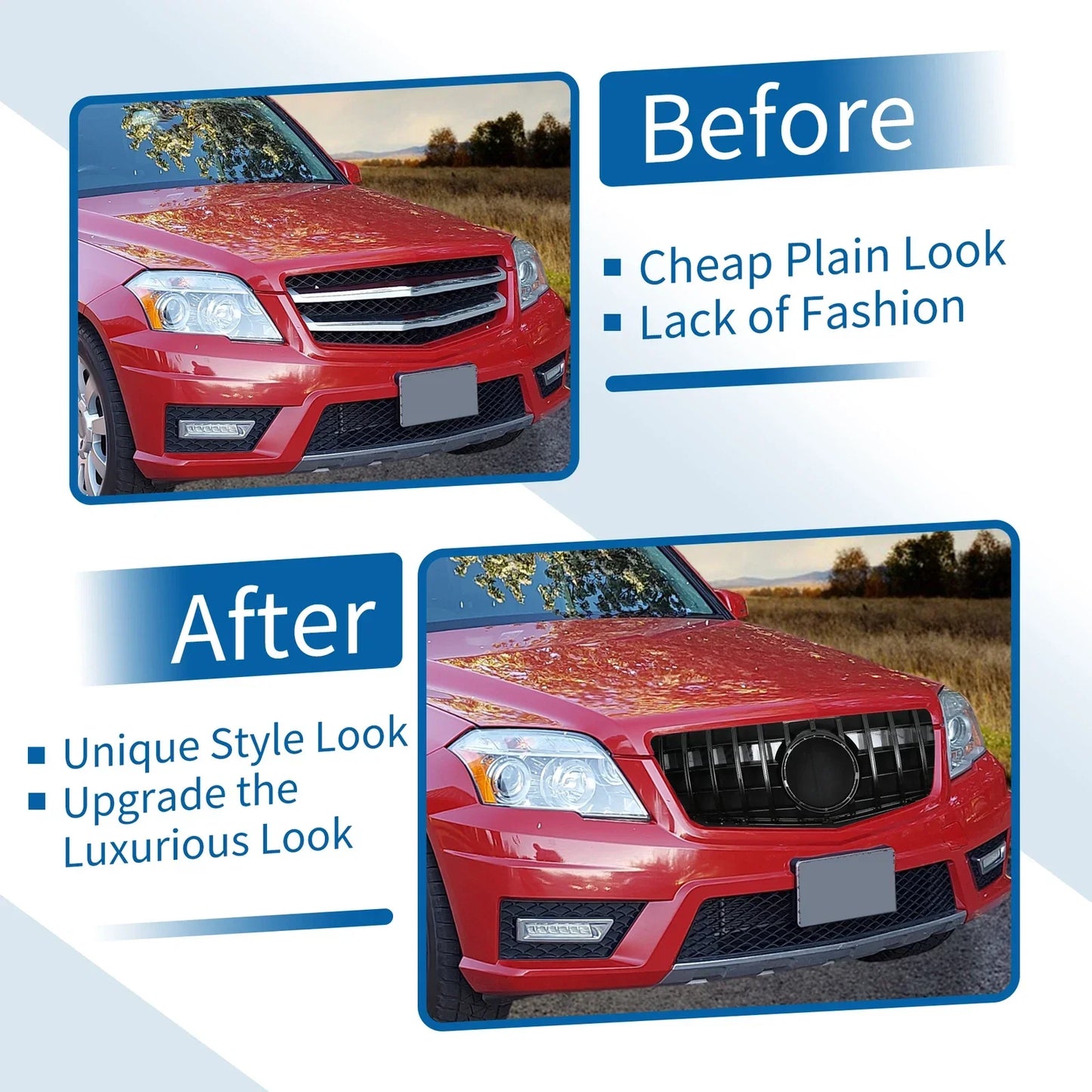 Front Upper Bumper Grille for Mercedes-Benz GLK300 2010-2012 Gloss Black